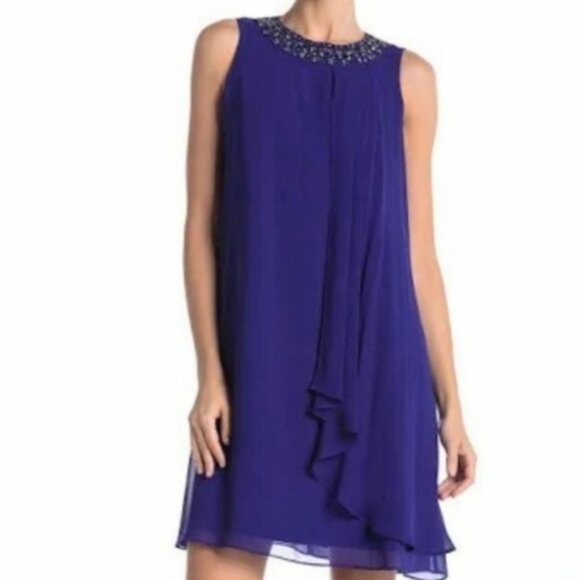 Vince Camuto purple rhinestone embellished neckline chiffon trapeze dress sz 2 - Picture 2 of 8